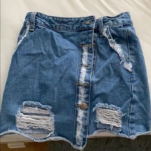 distressed denim blue skirt